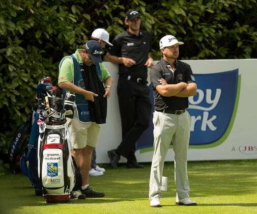 19.05.2016. The K Club, Straffan, Co. Kildare, Ireland. Dubai Duty Free Irish Open Golf Championship, round 1. Graeme McDowell waits to tee off xPeterxFitzpatrickx  ActionPlus11738880