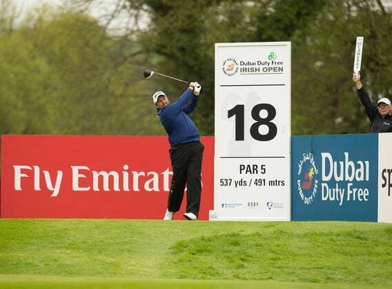 19.05.2016. The K Club, Straffan, Co. Kildare, Ireland. Dubai Duty Free Irish Open Golf Championship, round 1. Shane Lowry teeing off on the 18th hole. xPeterxFitzpatrickx  ActionPlus11738851