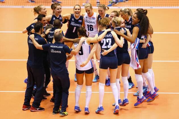 Netherlands team group Mannschaftsbild Totale (NED), MAY 20, 2016 - Volleyball : Women s Volleyball World Final Qualification for the Rio de Janeiro Olympics 2016 match between Netherlands 3-0 Italy at Tokyo Metropolitan Gymnasium, Tokyo, Japan. Noxthirdxpartyxsales  (ipha022053)