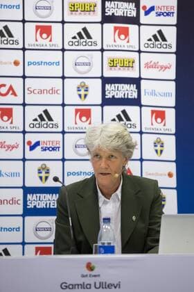 Fußball, Damen, Pia Sundhage - PK Nationalteam Schweden 160520 Sveriges förbundskapten i fotboll Pia Sundhage under en presskonferens 20 maj 2016 i Göteborg.  Copyright: MICHAELxERICHSEN BB160520BB002