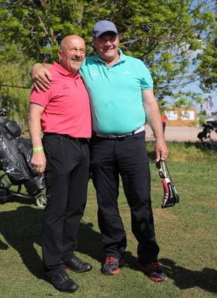 10. Thüringer Charity Open Mühlberg 20.05.16 , Mühlberg, Gut Ringhofen, 10. Thüringer Charity Open, Golf-Benefiz-Turnier, Prominente spielen Golf für den guten Zweck im Bild: Klaus Wolfermann (Speer) und Wolfgang Hoppe (Bob)