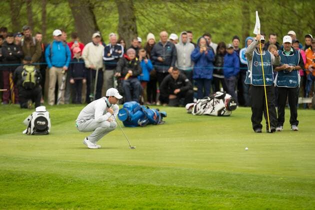 20.05.2016. The K Club, Straffan, Co. Kildare, Ireland. Dubai Duty Free Irish Open Golf Championship Round 2. Rory Mcilroy lines up his putt on the 7th green, xPeterxFitzpatrickx  ActionPlus11739051
