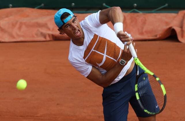 Spanish Rafael Nadal pictured during a training practise at the Roland Garros French Open tennis tournament, in Paris, France, Saturday 21 May 2016. The Roland Garros Grand Slam takes place from 15 May to 5 June 2016. VIRGINIExLEFOUR  x04854636x