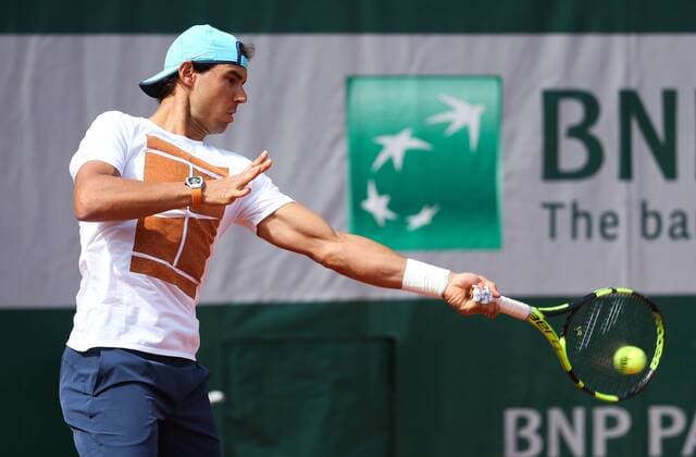 Spanish Rafael Nadal pictured during a training practise at the Roland Garros French Open tennis tournament, in Paris, France, Saturday 21 May 2016. The Roland Garros Grand Slam takes place from 15 May to 5 June 2016. VIRGINIExLEFOUR  x04854628x