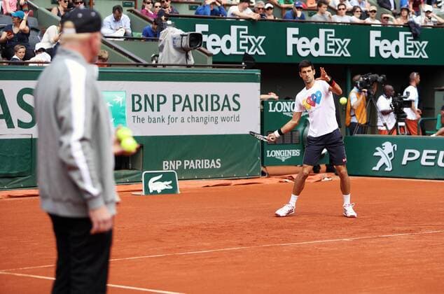TENNIS - ATP Tennis Herren French Open 2016 PARIS,FRANCE,21.MAY.16 - TENNIS - ATP World Tour, Roland Garros, French Open, Grand Slam, training. Image shows Boris Becker and Novak Djokovic (SRB). GEPAxpictures xMatthiasxHauer