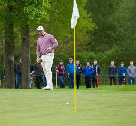 21.05.2016. The K Club, Straffan, Co. Kildare, Ireland. Dubai Duty Free Irish Open Golf Championship Round 3. Lee Westwood watches his putt on the 1st green. xPeterxFitzpatrickx  ActionPlus11739631