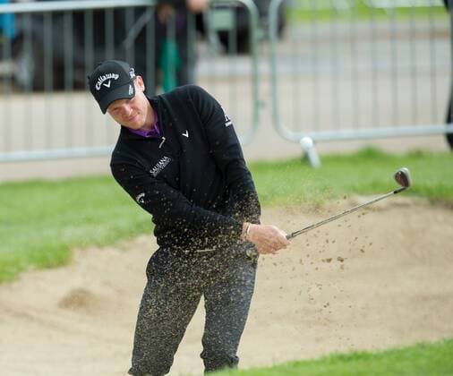 21.05.2016. The K Club, Straffan, Co. Kildare, Ireland. Dubai Duty Free Irish Open Golf Championship Round 3. Danny Willett practices his bunker play before his round starts. xPeterxFitzpatrickx  ActionPlus11739663
