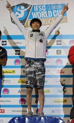 CLIMBING - IFCS World Cup 2016 INNSBRUCK,AUSTRIA,21.MAY.16 -CLIMBING - IFSC Climbing World Cup, bouldering, men, award ceremony. Image shows Jongwon Chon (KOR). GEPAxpictures xAndreasxPranter