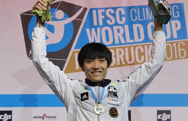 CLIMBING - IFCS World Cup 2016 INNSBRUCK,AUSTRIA,21.MAY.16 -CLIMBING - IFSC Climbing World Cup, bouldering, men, award ceremony. Image shows Jongwon Chon (KOR). GEPAxpictures xAndreasxPranter