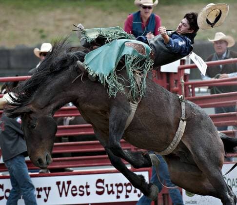 Rodeo in Surrey, Kanada (160522) -- SURREY, May 22, 2016 -- A cowboy performs during the Cloverdale Rodeo in Surrey, Canada, May 21, 2016. More than 95 cowboys and cowgirls competed their riding skills at the 70th Cloverdale Rodeo in Surrey, Canada. Cloverdale Rodeo is one of the biggest and longest running rodeo event in North America. ) (cyc) CANADA-SURREY-CLOVERDALE RODEO AndrewxSoong 