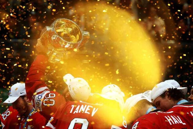 Canada s players at an awards ceremony for the 2016 IIHF World Championship WM Weltmeisterschaft final Ice hockey Eishockey match against Finland at VTB Ice Palace in Moscow, Russia, May 22, 2016. The Canadian team won the game 2:0. Sergei Fadeichev TASS  TS02422A