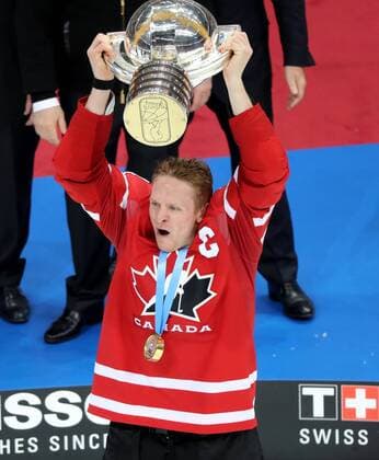 Team Canada player Corey Perryat the awards ceremony after the final match of the World Hockey Championship between the teams of Finland and Canada in the sports complex VTB Ice Palace .