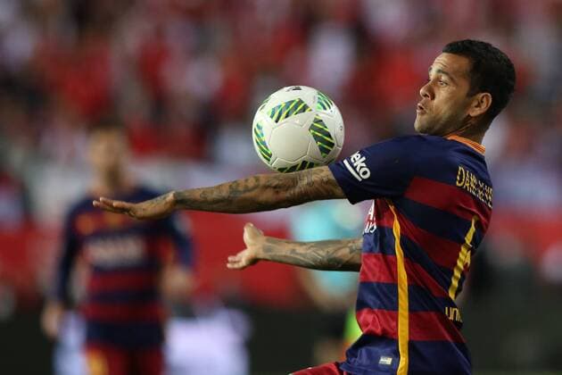 Madrid, Spain. 22th May 2016: Dani Alves defender from FC Barcelona Barca in action during Final King s Cup 2016 agains Sevilla at the Vicente Calderon stadium. (Photo: Ivan Abanades Medina).  xIvanxAbanadesxMedinax xFCxBarcelonax-xSevillaxFCx(FinalxKing sxCupx2016)x