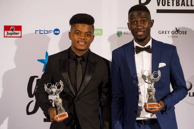Genk s Leon Bailey and Genk s Wilfried Ndidi celebrate after winning the first edition of the Professional Soccer Player of the Year 2016 gala evening, Monday 23 May 2016, in Gent. LAURIExDIEFFEMBACQ  x04856668x