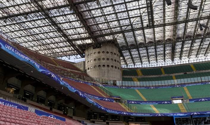 Fußball, Champions League Finale, Giuseppe Meazza Stadion in Mailand Italy: Giuseppe Meazza stadium - Champion League Giuseppe Meazza stadium (also known as San Siro) will host the Champions League final between Real Madrid Cub de Futbol and Club Atletico De Madrid  NicolòxCampo