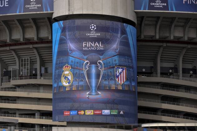 Fußball, Champions League Finale, Giuseppe Meazza Stadion in Mailand Italy: Giuseppe Meazza stadium - Champion League Giuseppe Meazza stadium (also known as San Siro) will host the Champions League final between Real Madrid Cub de Futbol and Club Atletico De Madrid.  NicolòxCampo