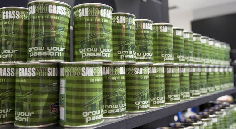 Italy: Giuseppe Meazza stadium - Champion League The seeds of the grass of the pitch. The store of Giuseppe Meazza Stadium (also known as San Siro).  NicolòxCampo