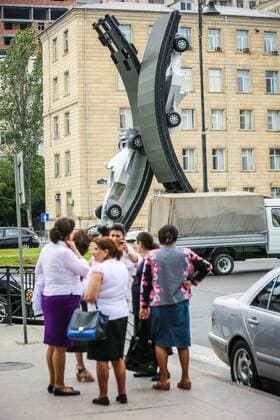 Baku: A silver car advertises A silver car advertises the first Baku Grand Prix.  AzizxKarimov