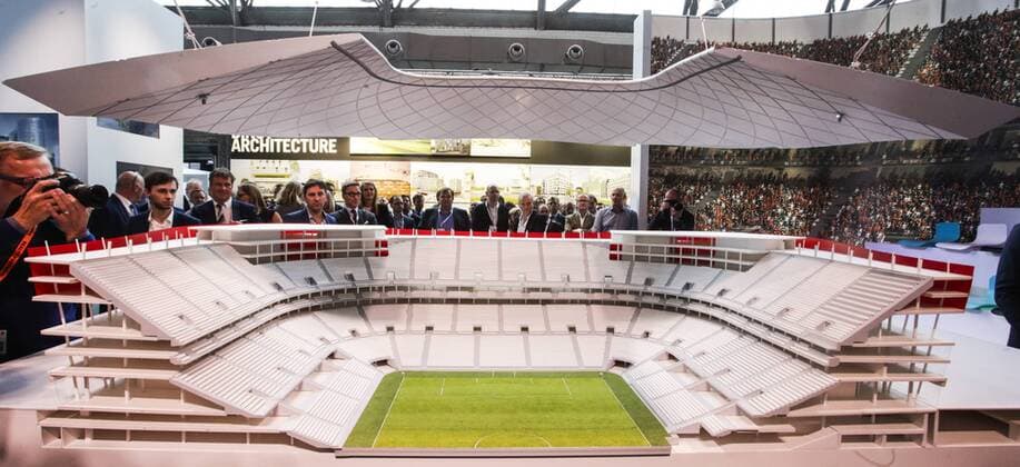 EURO 2020, Modell-Präsentation Eurostadium in Brüssel Illustration picture shows a maquette of the Eurostadium stadium, Wednesday 25 May 2016 in Brussels. The Eurostadium is a proposed soccer stadium which would host games of the Belgian national team Nationalteam and possibly the opening match of the 2020 European Championships. THIERRYxROGE  x04858451x