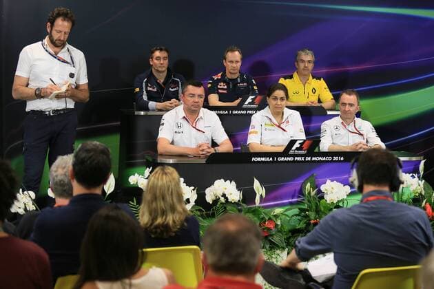26.05.2016. Monte Carlo, Monac. F1 Grand prix of Monaco, Free practise day. McLaren Honda Racing Director & x2013; Eric Boullier, Renault F1 Team Chassis Technical Director & x2013; Nick Chester, Sauber F1 Team Principal - Monisha Kaltenborn, Scuderia Toro Rosso Technical Director - James Key, Mercedes AMG Petronas Executive Director (Technical) -Paddy Lowe and Red Bull Racing Chief Engineer (Car Engineering) - Paul Monaghan xLeannexBoonx  ActionPlus11741876