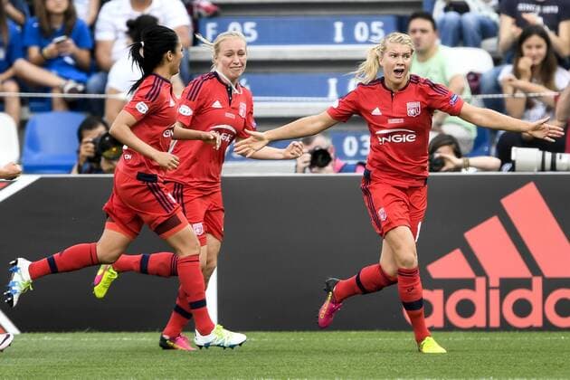 Fußball, Damen, Champions League Finale, VfL Wolfsburg - Olympique Lyon 160526 Lyons Ada Hegerberg jublar efter 0-1 under finalen i Champions League mellan Wolfsburg och Lyon den 26 maj 2016 i Reggio Emilia.  Copyright: CARLxSANDIN BB160526CS019