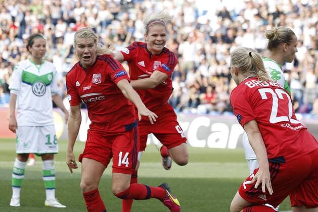 FuÃŸball, Damen, Champions League Finale, VfL Wolfsburg - Olympique Lyon 26.05.2016. Stadio Citta del Tricolore, Reggio, Italy. UEFA Womens Champions League Final. Wolfsburg versus Lyon. 14 Ada Hegerberg (Olympique Lyonnais) celebrate her goal for 1-0 xEmanuelexPennacchiox  ActionPlus11741909
