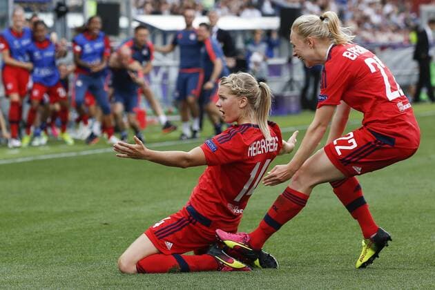 FuÃŸball, Damen, Champions League Finale, VfL Wolfsburg - Olympique Lyon 26.05.2016. Stadio Citta del Tricolore, Reggio, Italy. UEFA Womens Champions League Final. Wolfsburg versus Lyon. 14 Ada Hegerberg (Olympique Lyonnais) celebrate her goal for 1-0 xEmanuelexPennacchiox  ActionPlus11741911