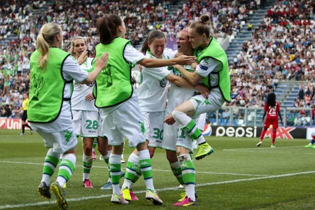 Fußball, UEFA Women s Champions League Finale, VfL Wolfsburg - Olympique Lyon; Jubel, Torjubel, Freude, Emotion, Torerfolg, Aktion, action, goal, goal celebration, celebrates nach 1:1 durch Alexandra Popp (Alex Popp, Wolfsburg, 11) (2 vr). xtgx