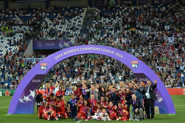 Celebration Lyon . Olympique Lyonnaise wins the cup after penalties Reggio Emilia 26-05-2016 VFL Wolfsburg - Olympique Lyon Women s Champions League Final . andreaxstaccioli