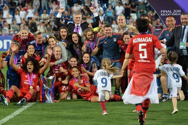 Celebration Lyon . Olympique Lyonnaise wins the cup after penalties Reggio Emilia 26-05-2016 VFL Wolfsburg - Olympique Lyon Women s Champions League Final . andreaxstaccioli