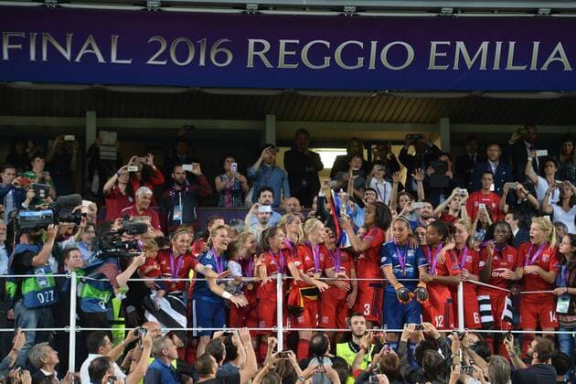 Celebration Lyon . Olympique Lyonnaise wins the cup after penalties Reggio Emilia 26-05-2016 VFL Wolfsburg - Olympique Lyon Women s Champions League Final . andreaxstaccioli
