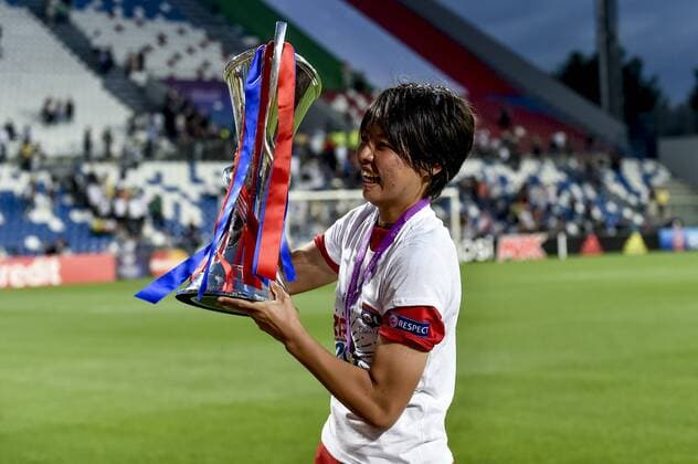 May 26, 2016 - Reggio Emilia, Italy - Saki Kumagai of Lyon celebrates the victory of the trophy after the UEFA Women s Champions League Final between Wolfsburg Ladies and Lyon Ladies at Stadio Citt del Tricolore, Reggio Emila, Italy on 21 May 2016 (Photo by Wolfsburg v Lyon - UEFA Women s Champions League Final  - ZUMAn230