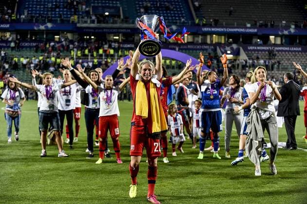 May 26, 2016 - Reggio Emilia, Italy - Pauline Bremer of Lyon celebrates the victory of the trophy after the UEFA Women s Champions League Final between Wolfsburg Ladies and Lyon Ladies at Stadio Citt del Tricolore, Reggio Emila, Italy on 21 May 2016 (Photo by Wolfsburg v Lyon - UEFA Women s Champions League Final  - ZUMAn230