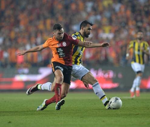 Ziraat Turkish Cup Final match between Fenerbahce and Galatasaray at Antalya Arena in Antalya , Turkey on May 26 , 2016. Pictured: Mehmet Topal of Fenerbahce and Sinan Gumus of Galatasaray. 