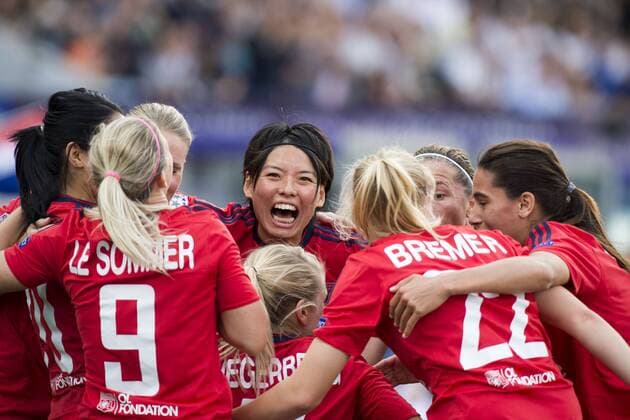 Fußball, Damen, Champions League Finale, VfL Wolfsburg - Olympique Lyon Lyon team group Mannschaftsbild Totale MAY 26, 2016 - Football Soccer : Saki Kumagai of Lyon celebrates their 1st goal during the UEFA Women s Champions League Final match between VfL Wolfsburg 1(3-4)1 Lyon at Stadio Citta del Tricolore in Reggio Emilia, Italy. Noxthirdxpartyxsales  (bxlb060584)