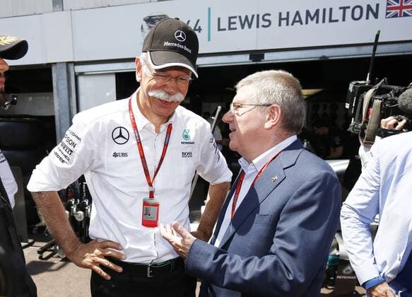 Motorsports: FIA Formula One World Championship WM Weltmeisterschaft 2016, Grand Prix of Monaco, Dr. Dieter Zetsche (Chairman of the Board of Management of Daimler AG, Head of Mercedes-Benz Cars), Thomas Bach (GER, IOC President), xHOCHxZWEIx