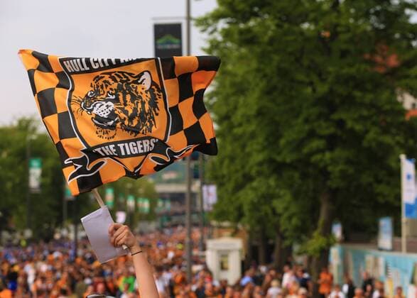 28.05.2016. Wembley Stadium, London, England. Skybet Championship Play Off Final. Sheffield Wednesday versus Hull. Hull fans walk up Wembley Way with flags flying high xMarkxKertonx  ActionPlus11742629