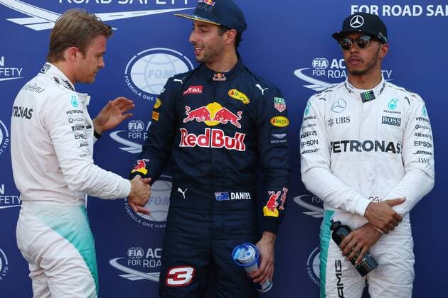 Monaco Grand Prix, Monte Carlo 25 - 29 May 2016 28.05.2016 - Qualifying, 2nd position Nico Rosberg (GER) Mercedes AMG F1 W07 Hybrid, Daniel Ricciardo (AUS) Red Bull Racing RB12 pole position and 3rd position Lewis Hamilton (GBR) Mercedes AMG F1 W07 Hybrid 