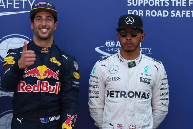 Monaco Grand Prix, Monte Carlo 25 - 29 May 2016 28.05.2016 - Qualifying, Daniel Ricciardo (AUS) Red Bull Racing RB12 pole position and 3rd position Lewis Hamilton (GBR) Mercedes AMG F1 W07 Hybrid 