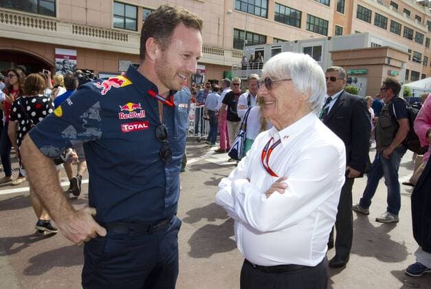 Monaco, Monte Carlo - May 28, 2016: FIA Formula One World Championship WM Weltmeisterschaft with F1 Boss Bernie Ecclestone and Christian Horner (Red Bull Racing) Monaco F1 Grand Prix