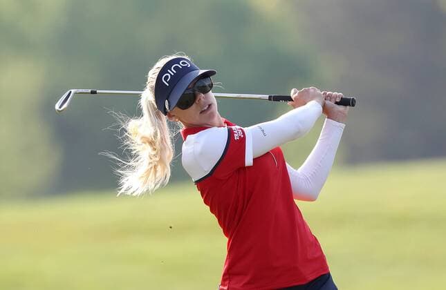 May 28, 2016 - Ann Arbor, Michigan, USA - Pernilla Lindberg of Bolas, Sweden follows her shot from the fairway of the first hole during the third round of the inaugural LPGA Golf Damen Volvik Championship at Travis Pointe Country Club in Ann Arbor, MI, USA Saturday, May 28, 2016. LPGA Volvik Championship - Round Three  - ZUMAn230