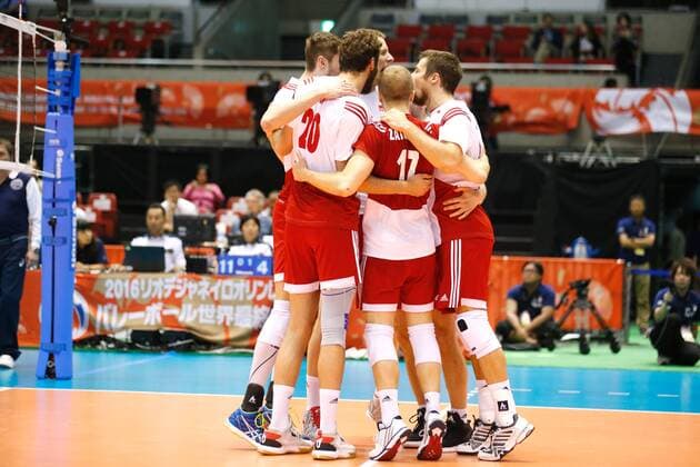 Poland team group Mannschaftsbild Totale (POL), MAY 28, 2016 - Volleyball : Men s Volleyball World Final Qualification for the Rio de Janeiro Olympics 2016 match between Poland 3-2 Canada at Tokyo Metropolitan Gymnasium, Tokyo, Japan. NOxTHIRDxPARTYxSALES.  (ipha023514)