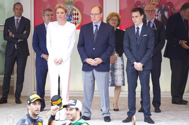 Monaco, Monte Carlo - May 29, 2016: FIA Formula One World Championship WM Weltmeisterschaft with Prince Albert II of Monaco, Princess Charlene and Louis Ducruet Monaco F1 Grand Prix