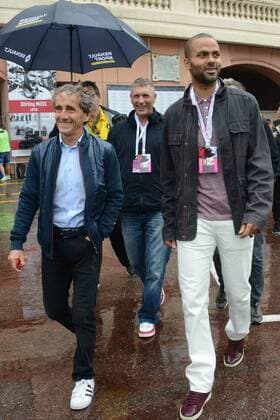 Monaco, celebrities and riders arrive at the circuit for the F1 Grand Prix of Monte-Carlo in the picture: Tony Parker, Alain Prost  xManuelexMangiarottix