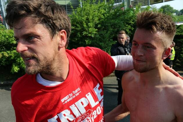 29.5.2016: Plauen: FSV Zwickau steigt in 3. Liga auf: Torsten Ziegner+ Patrick Göbel