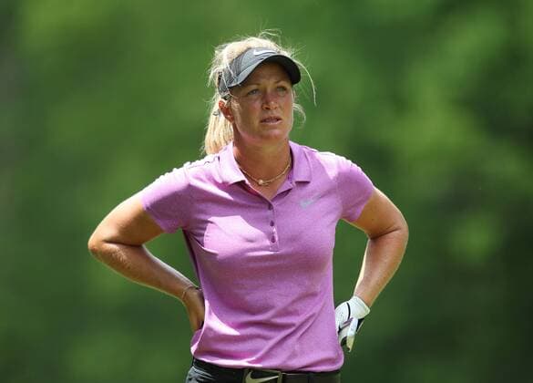 May 29, 2016 - Ann Arbor, Michigan, United States - Suzann Petterson of Norway reacts after her fairway shot on the fourth hole during the final round of the inaugural LPGA Golf Damen Volvik Championship at Travis Pointe Country Club in Ann Arbor, MI, USA Sunday, May 29, 2016. LPGA Volvik Championship - Final Round  - ZUMAn230
