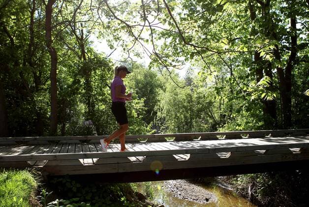 May 29, 2016 - Ann Arbor, Michigan, United States - Suzann Petterson of Norway walks across the foot bridge to the18th tee during the final round of the inaugural LPGA Golf Damen Volvik Championship at Travis Pointe Country Club in Ann Arbor, MI, USA Sunday, May 29, 2016. LPGA Volvik Championship - Final Round  - ZUMAn230