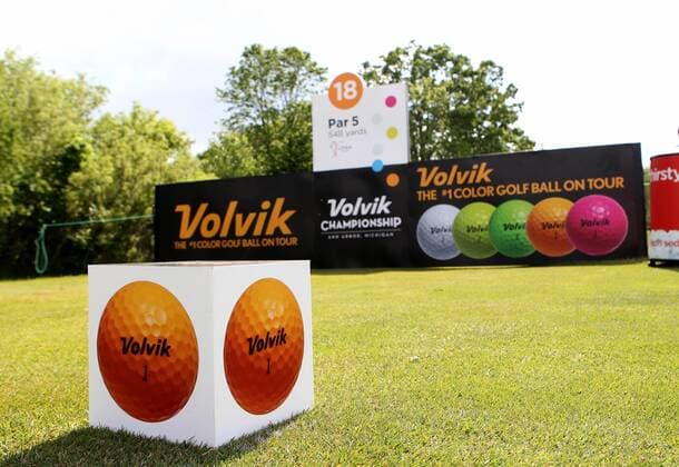 May 29, 2016 - Ann Arbor, Michigan, United States - Volvik logo is prominent at the 18th tee during the final round of the inaugural LPGA Golf Damen Volvik Championship at Travis Pointe Country Club in Ann Arbor, MI, USA Sunday, May 29, 2016. LPGA Volvik Championship - Final Round  - ZUMAn230