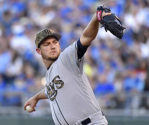 May 30, 2016 - Kansas City, MO, USA - Tampa Bay Rays starting pitcher Matt Andriese throws during the first inning on Monday, May 30, 2016, at Kauffman Stadium in Kansas City, Mo. Tampa Bay Rays at Kansas City Royals - ZUMAm67_