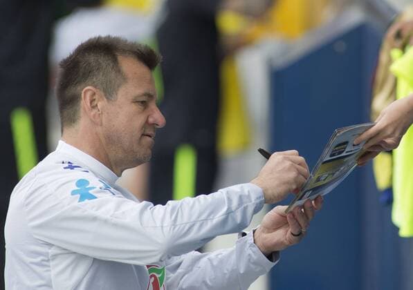 May 31, 2016 - Carson, California, U.S - Manager of the national team Nationalteam of Brazil Carlos Dunga signs autographs during their practice at the StubHub Center in Carson California on Tuesday May 31, 2016. The team is preparing for the Copa America Centenario 2016 on Saturday at the Rose Bowl stadium in Pasadena California. Brazil practice at StubHub Center - ZUMAp124